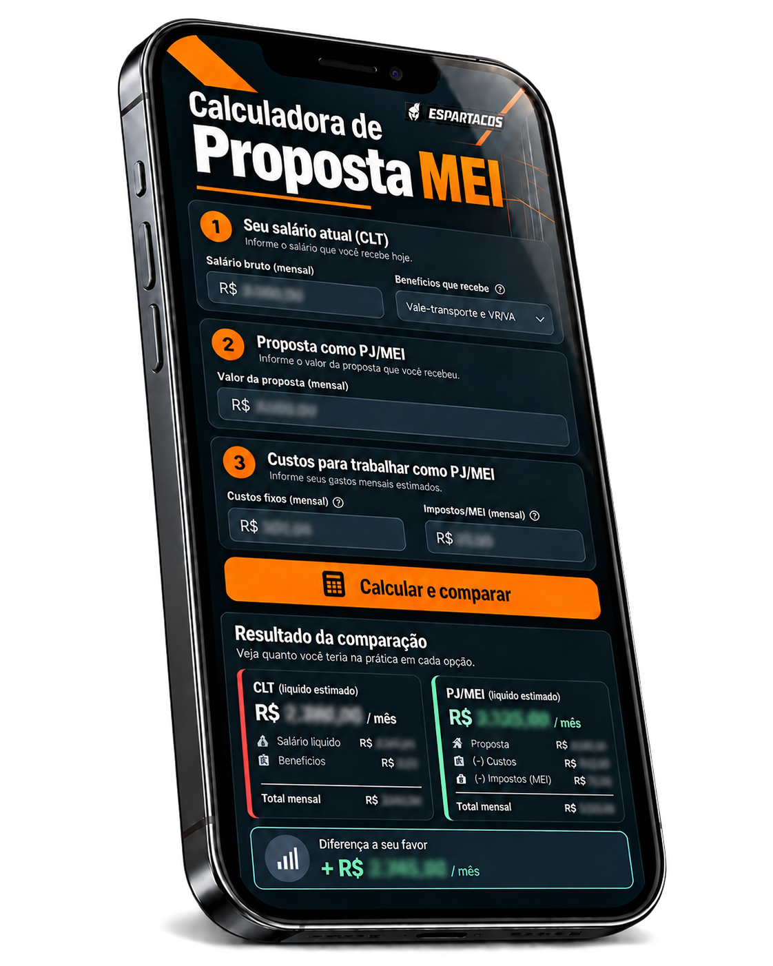 Mockup no celular da Calculadora de Proposta MEI