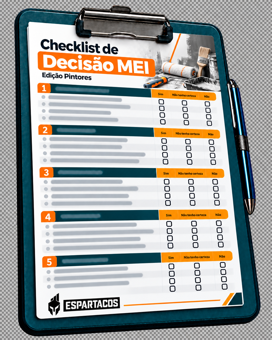 Mockup da prancheta com Checklist de Decisão MEI — Edição Pintores