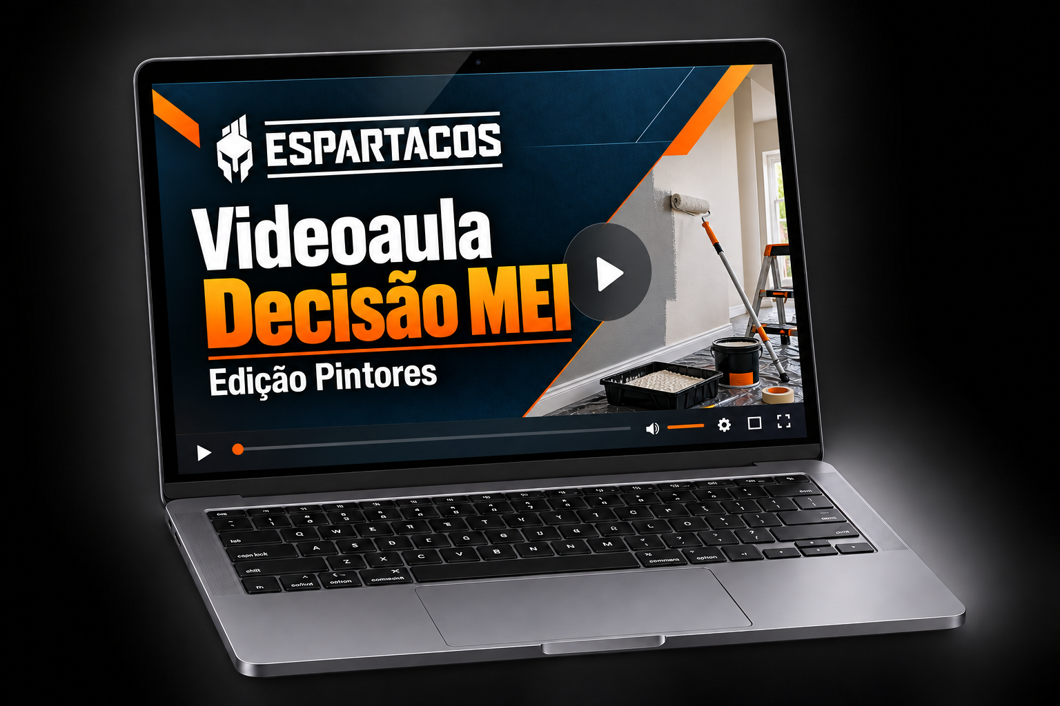 Mockup do notebook com a Videoaula Decisão MEI — Edição Pintores